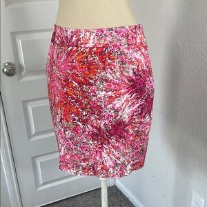 Etcetera Pink and Orange Floral Pencil Skirt with side pockets on both sides